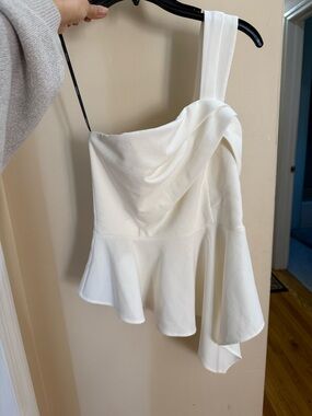 Forever 21 Ivory One-Shoulder Peplum Top